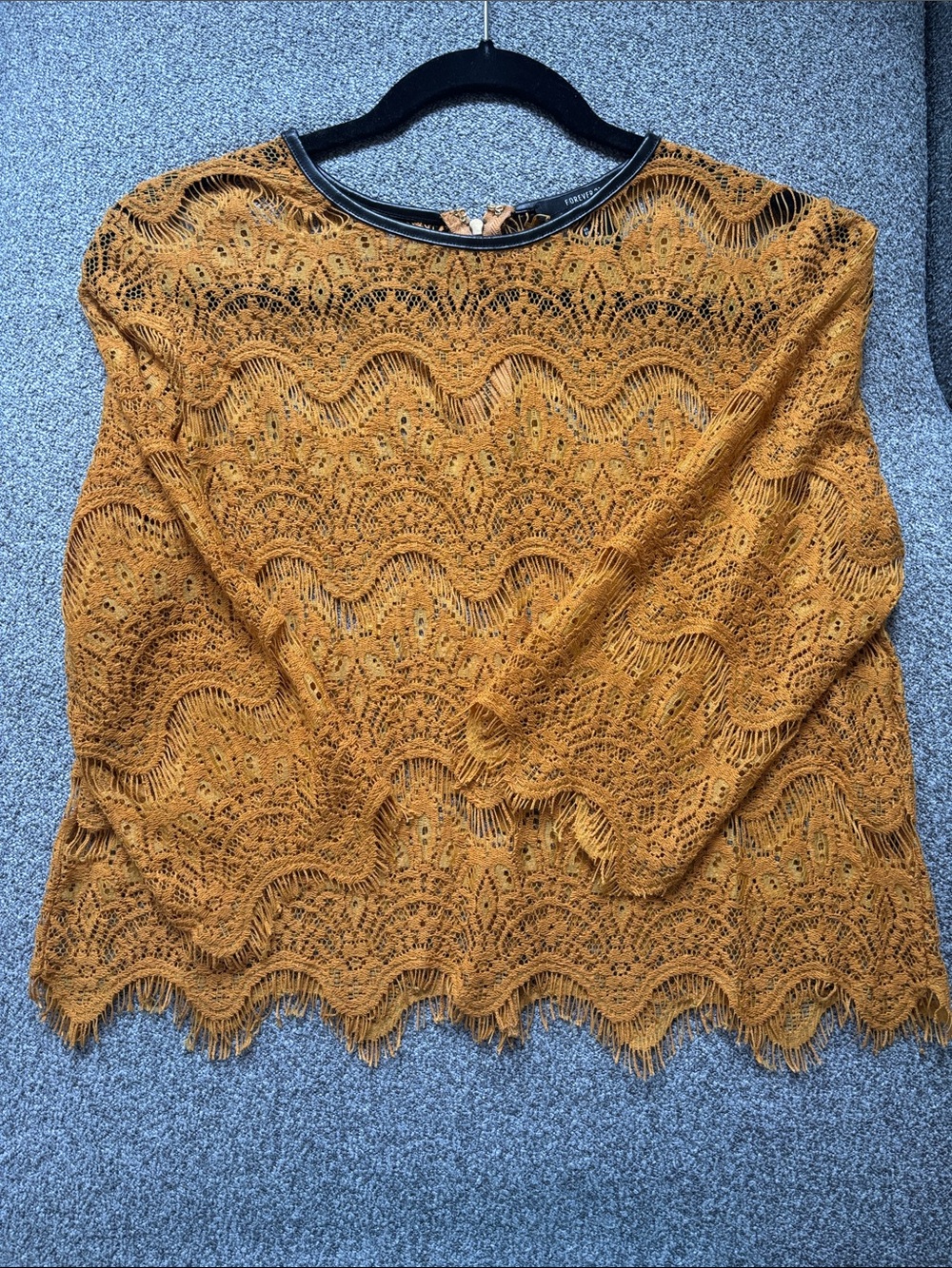 Forever 21 Mustard Open Crochet Lace Tunic